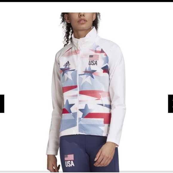 Adidas USA Volleyball Warm Up Jacket Windbreaker Full Zipper Women size L New - Picture 1 of 7